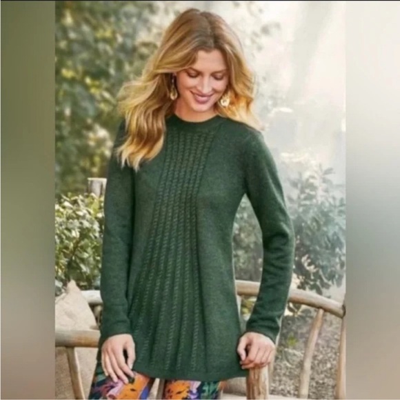 Soft Surroundings Sydney Dark Green Tunic Style Cable Knit Sweater Size XLP - Picture 1 of 6